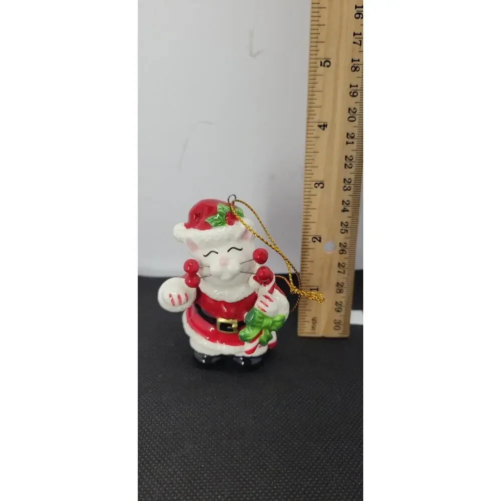 Vintage 2002 Amy LaCombe WhimsiClay Santa Candy Cane Cat Christmas Ornament